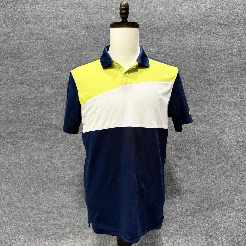 Oakley Polo Shirt Mens Small Blue Colorblock Short Sleeve Golf Performance Top